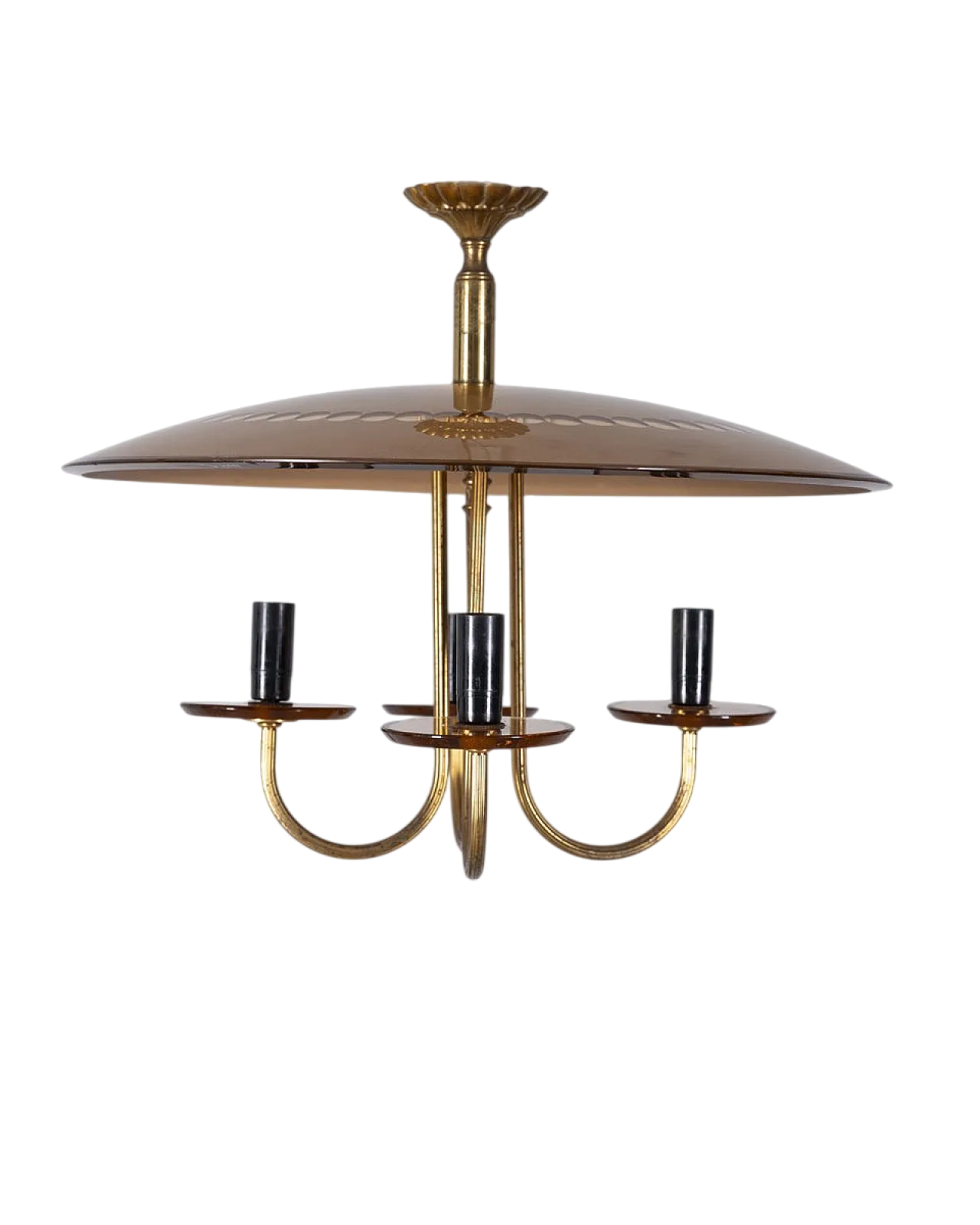 Lampadario in ottone e vetro rosa, anni '50 10