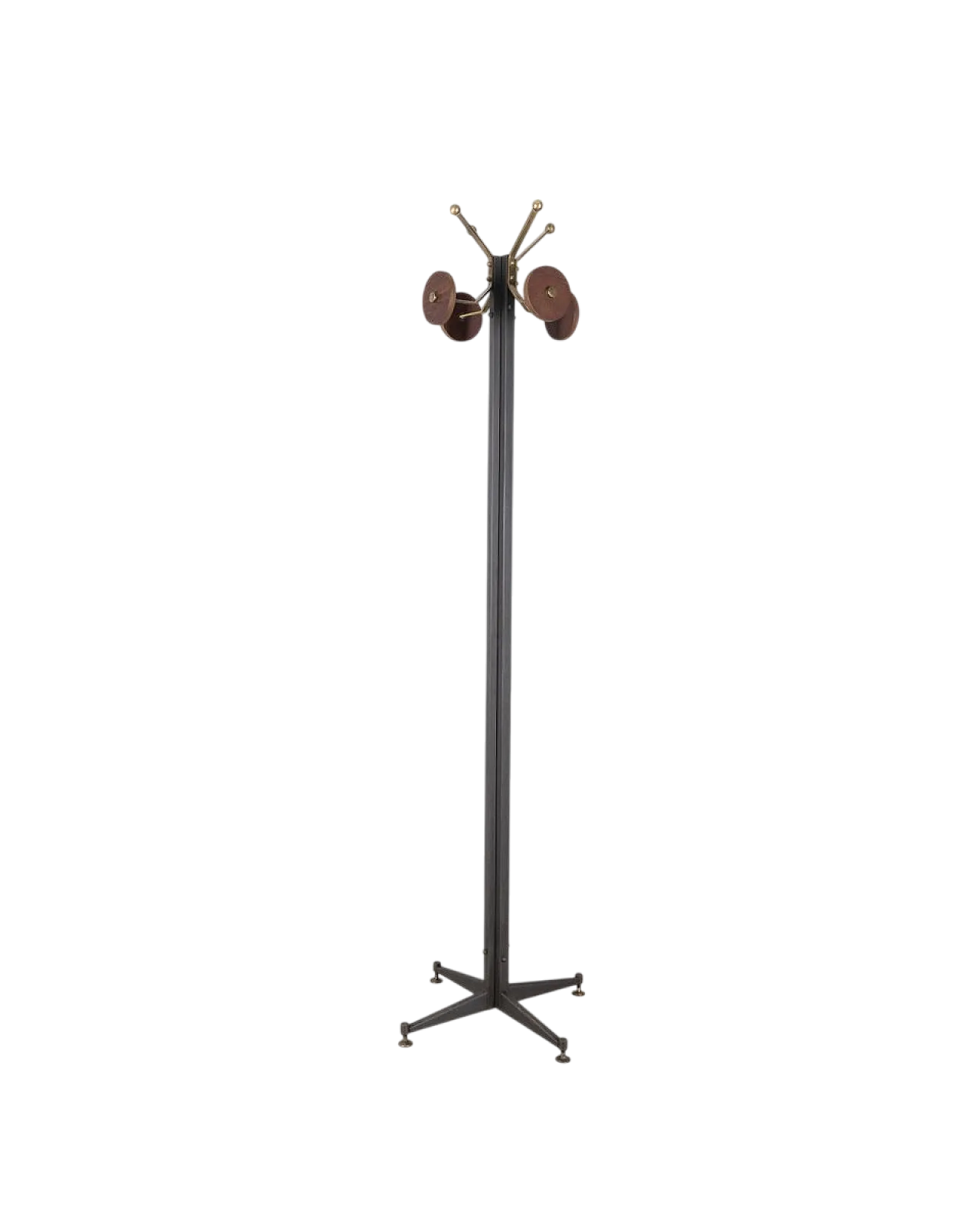 Floor coat rack in black metal and wood, 1960s 7