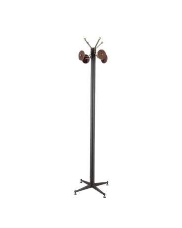 Floor coat rack in black metal and wood, 1960s