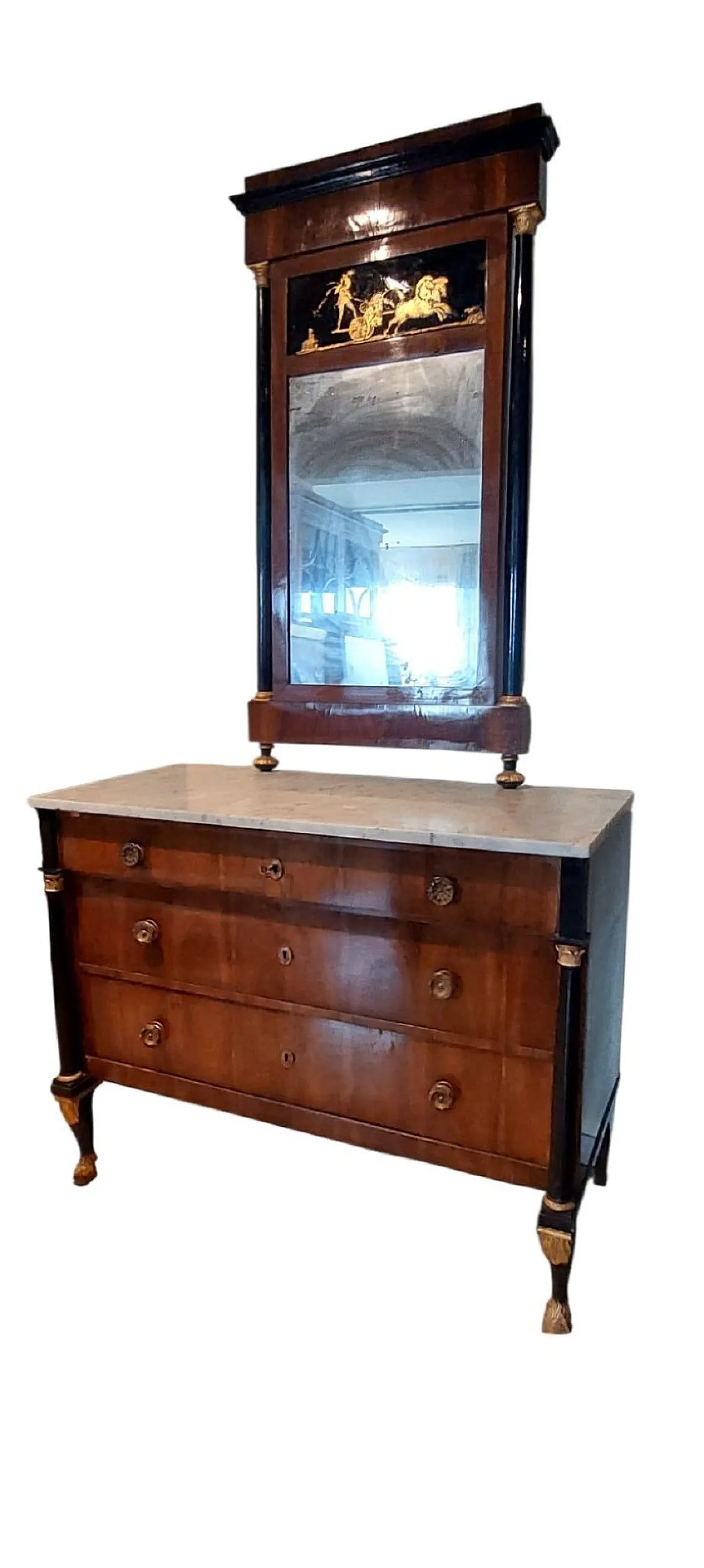 Cassettone Impero con specchiera, primi '800 1