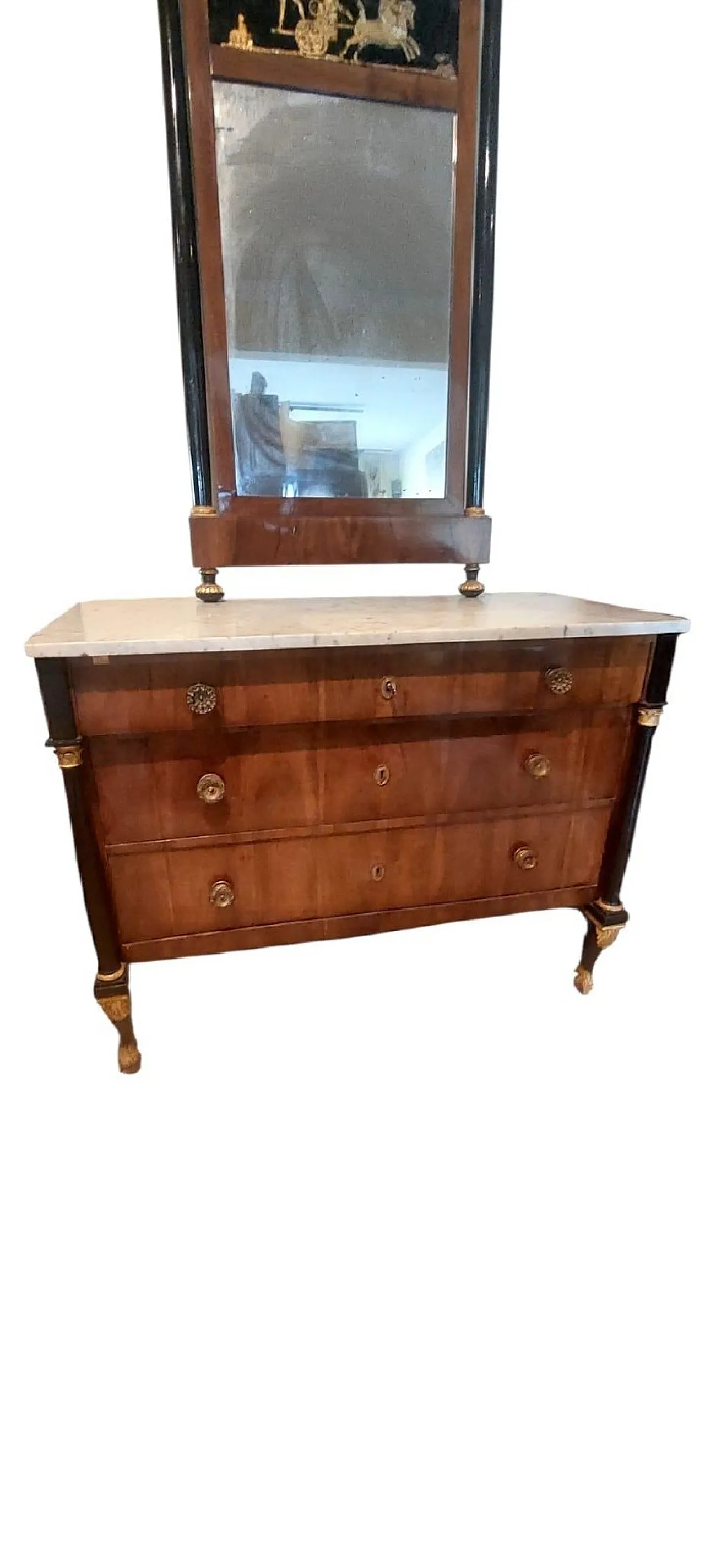 Cassettone Impero con specchiera, primi '800 4