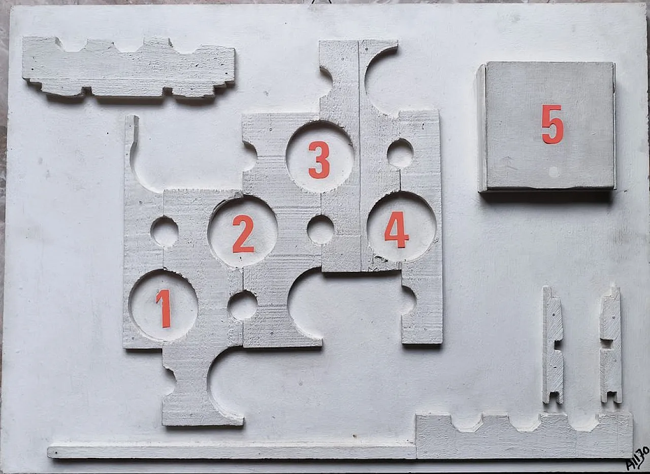 Liberazione n. 5 di Alberto Squarcia, collage su legno, anni '70 3