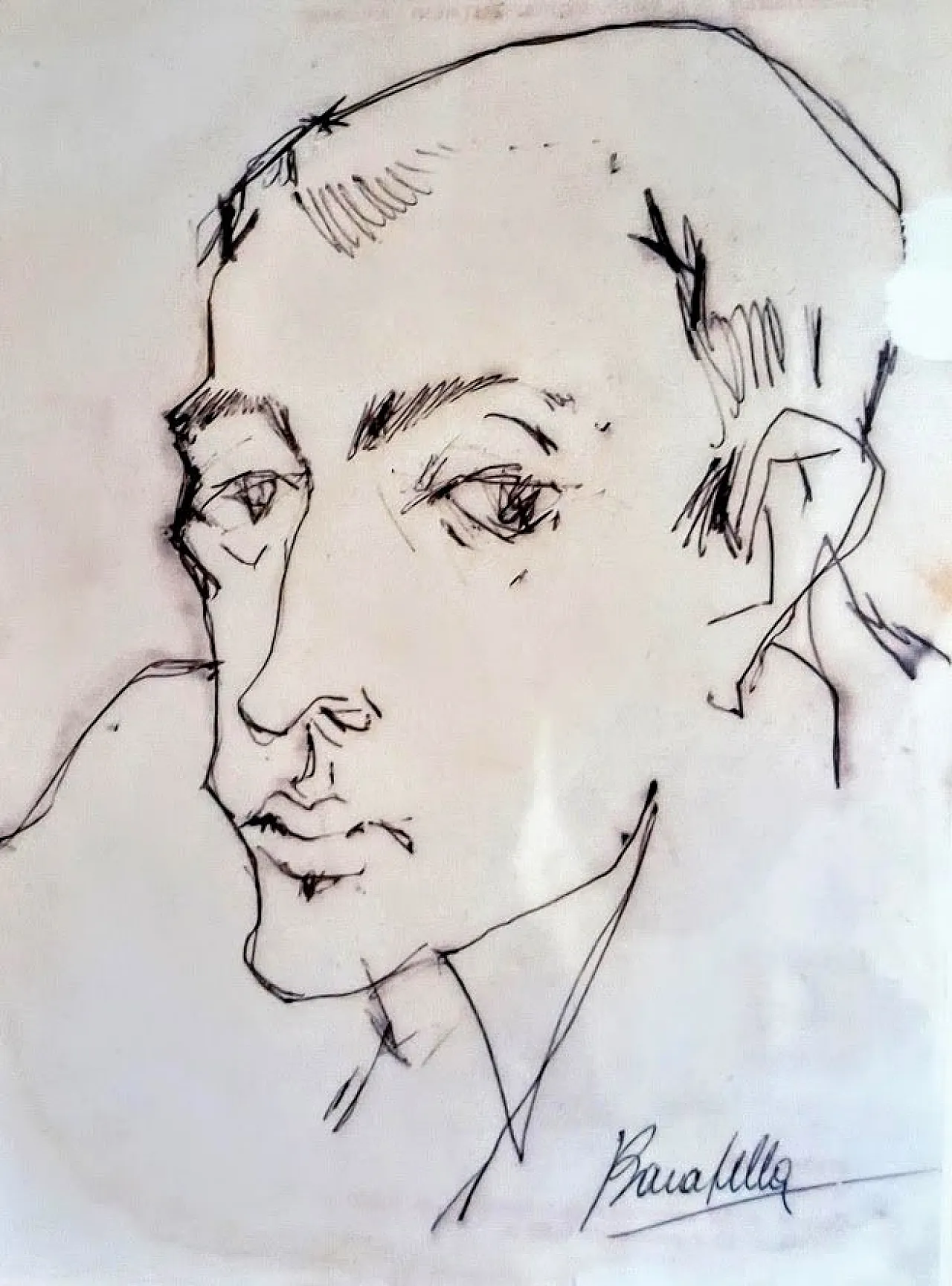 Ritratto a inchiostro su carta G.P. Testa di PAOLO BARATELLA, anni '70 1