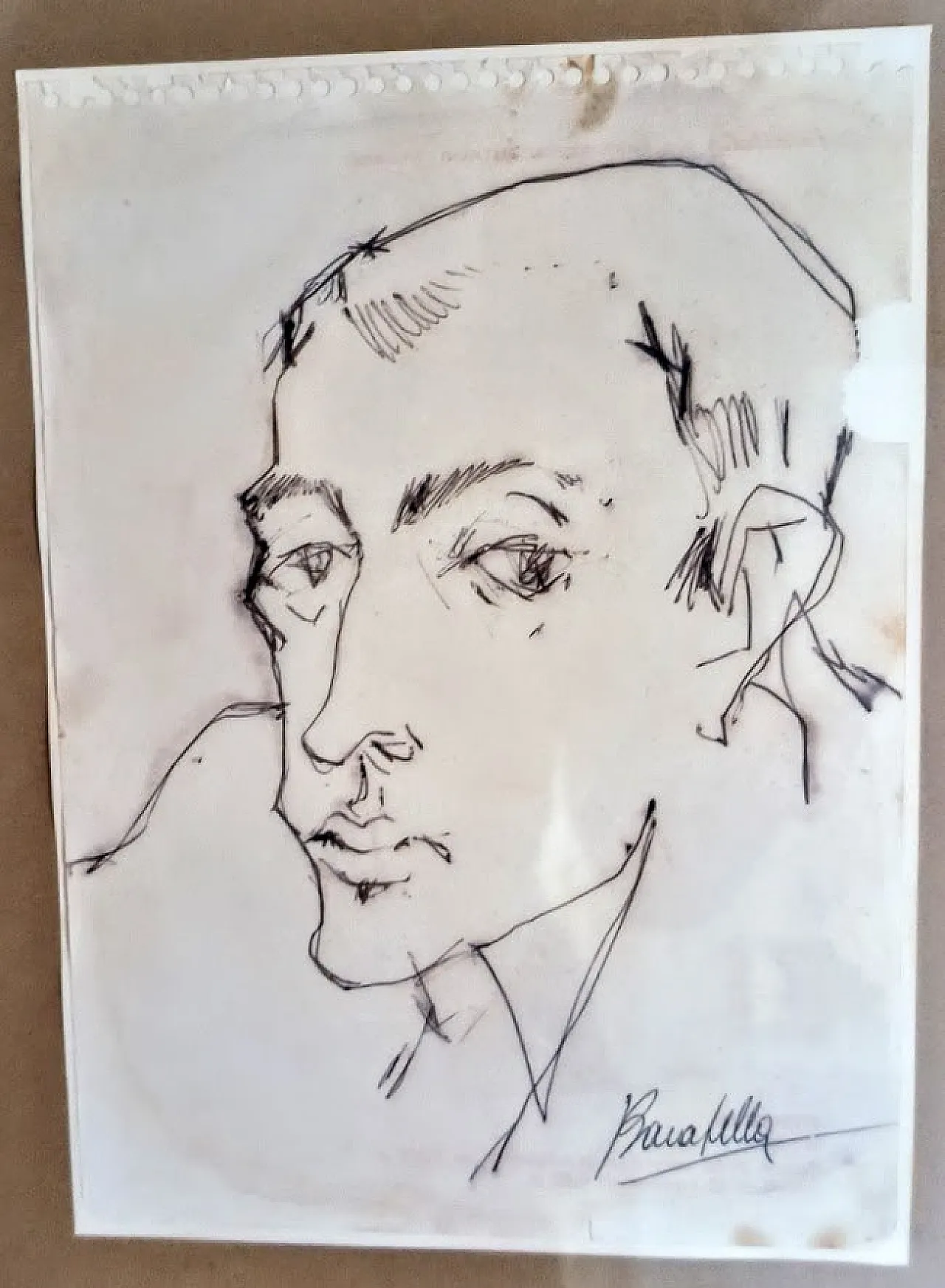 Ritratto a inchiostro su carta G.P. Testa di PAOLO BARATELLA, anni '70 2