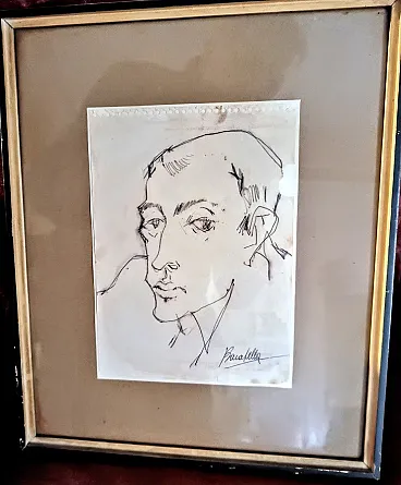 Inchiostro Drawing Ritratto di giornalista di Paolo Baratella, anni '70