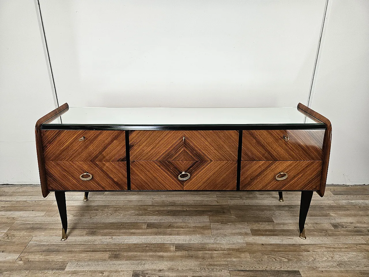 Mid Century drawer in mahogany and mirror, 1950s 1