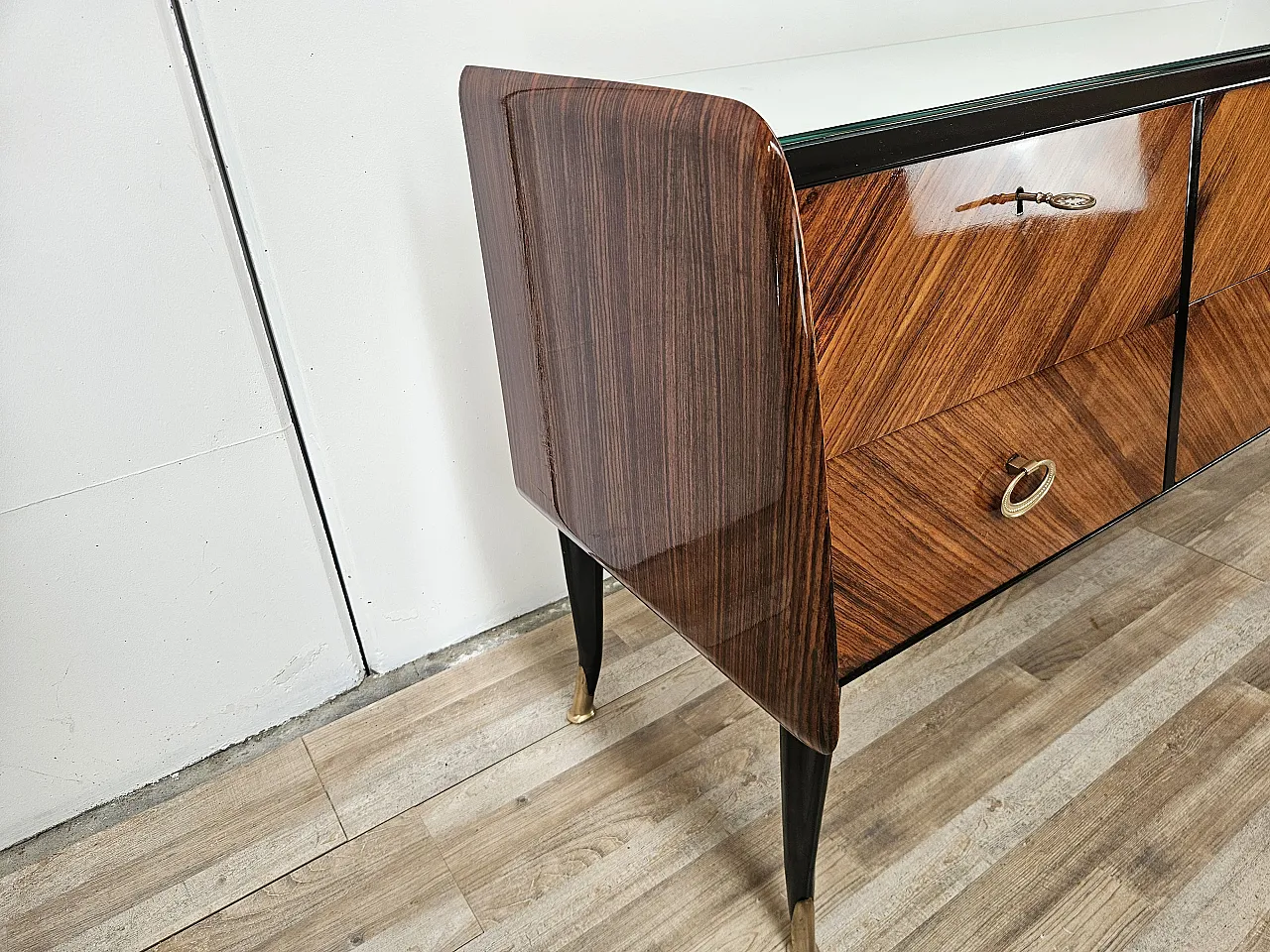 Mid Century drawer in mahogany and mirror, 1950s 3