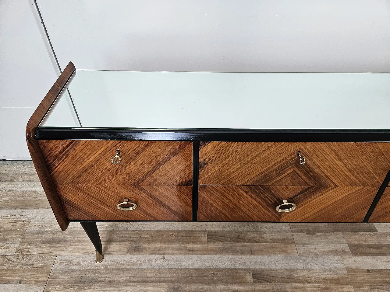 Mid Century drawer in mahogany and mirror, 1950s 5