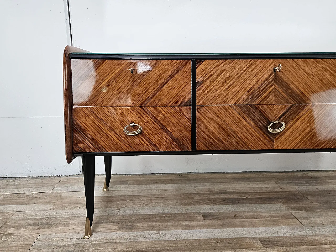 Mid Century drawer in mahogany and mirror, 1950s 7