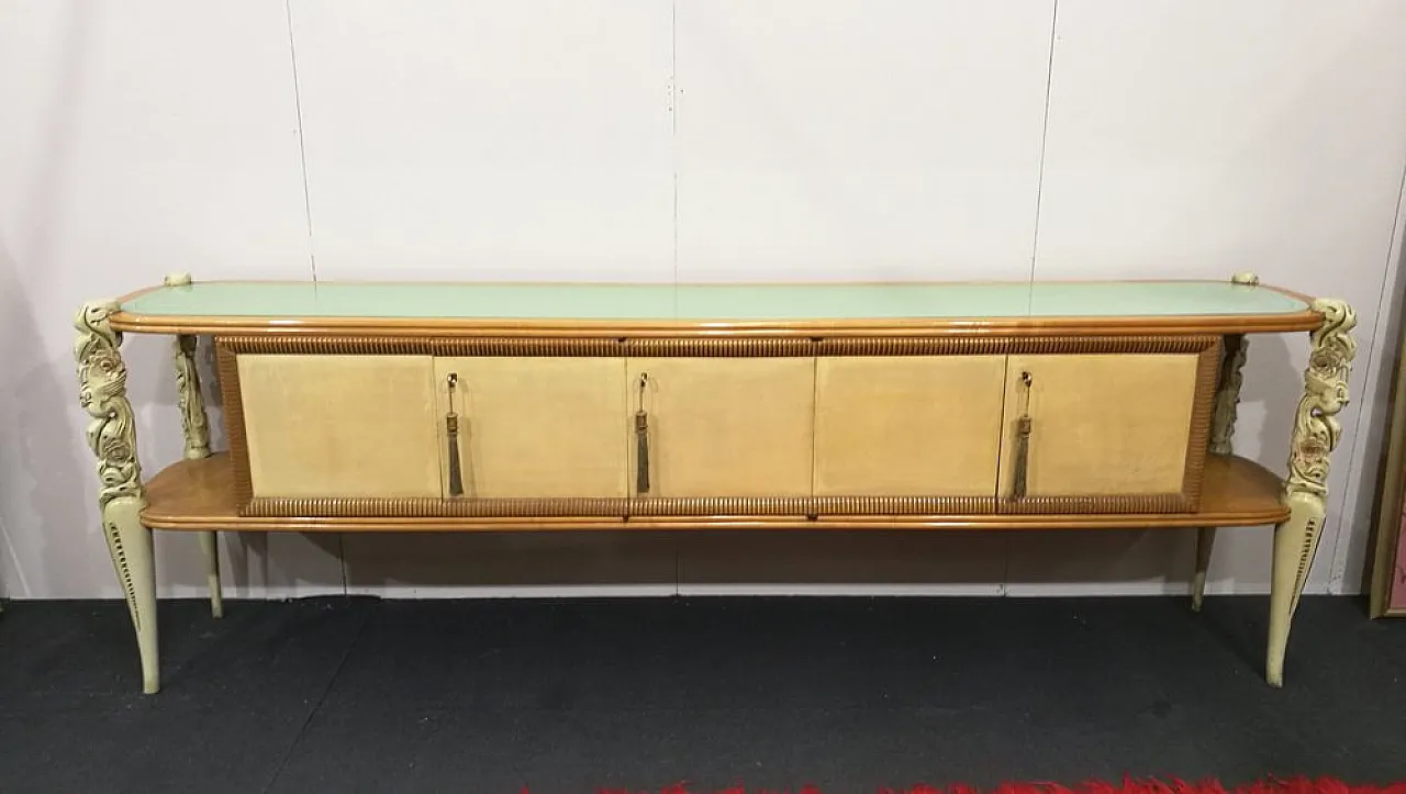 Credenza in legno e pergamena di La Permanente Mobili Cantù, anni '50 1