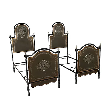 Coppia di Letti Liberty dipinti nello stile dell'epoca, primi '900