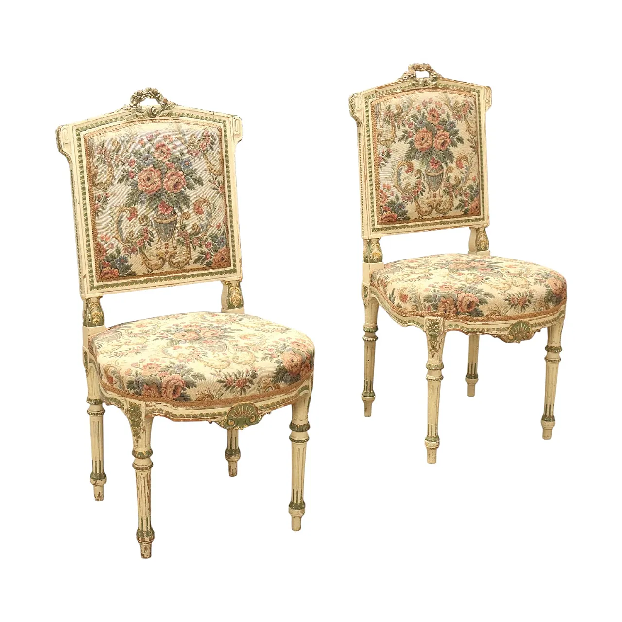 Pair of lacquered and gilded wooden chairs, 20th century 1