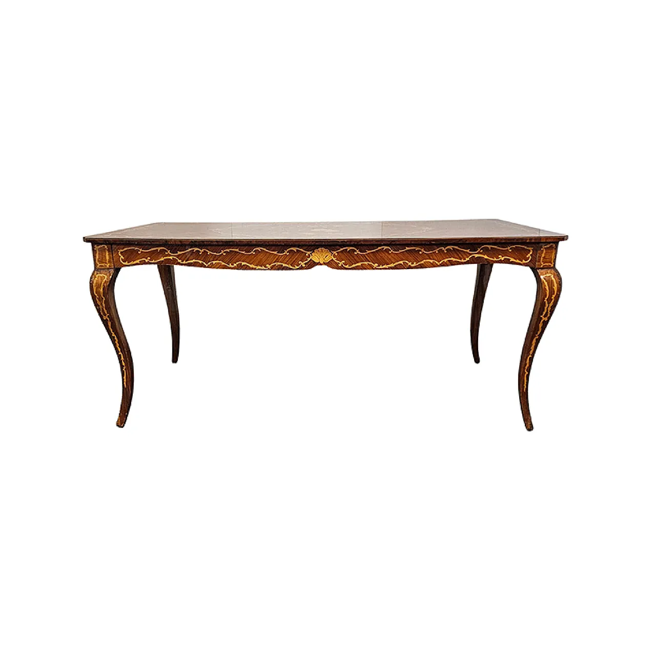 Tavolo in legno intarsiato, anni '50 1