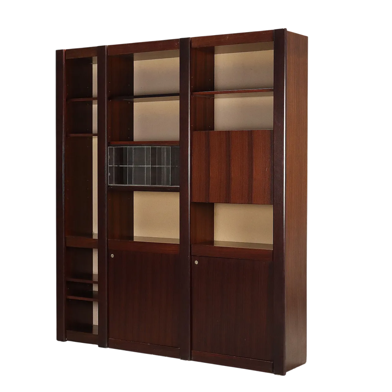 Libreria Acerbis in legno esotico impiallacciato, anni '80 11