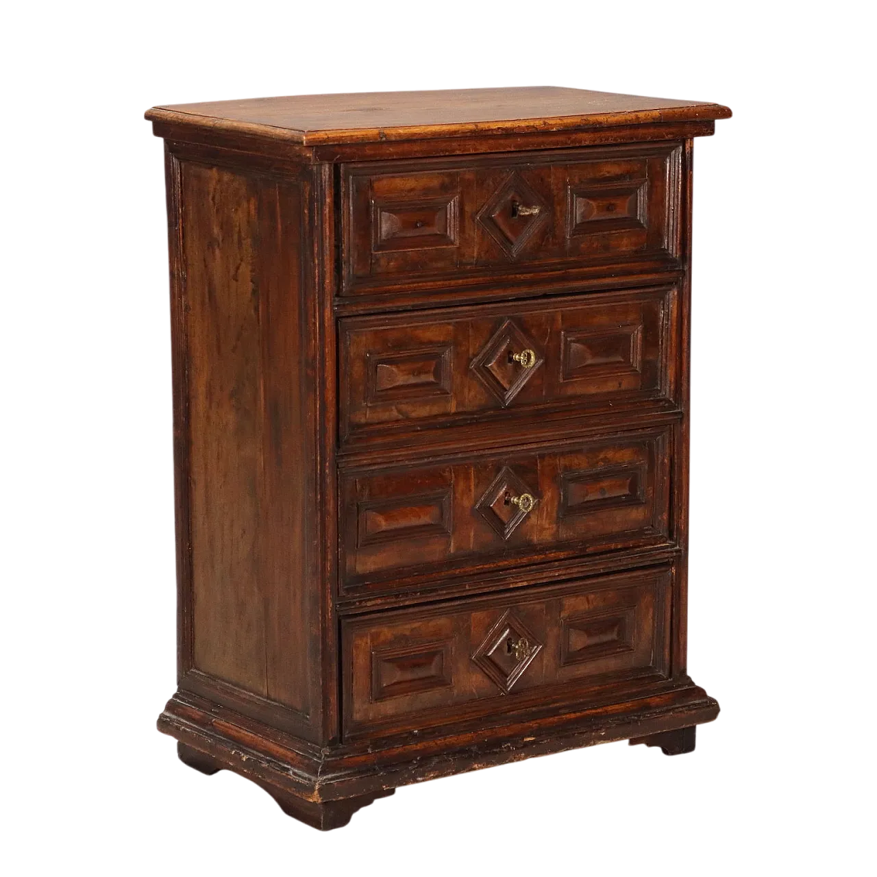 Comodino in stile barocco in legno di abete e noce, '900 10