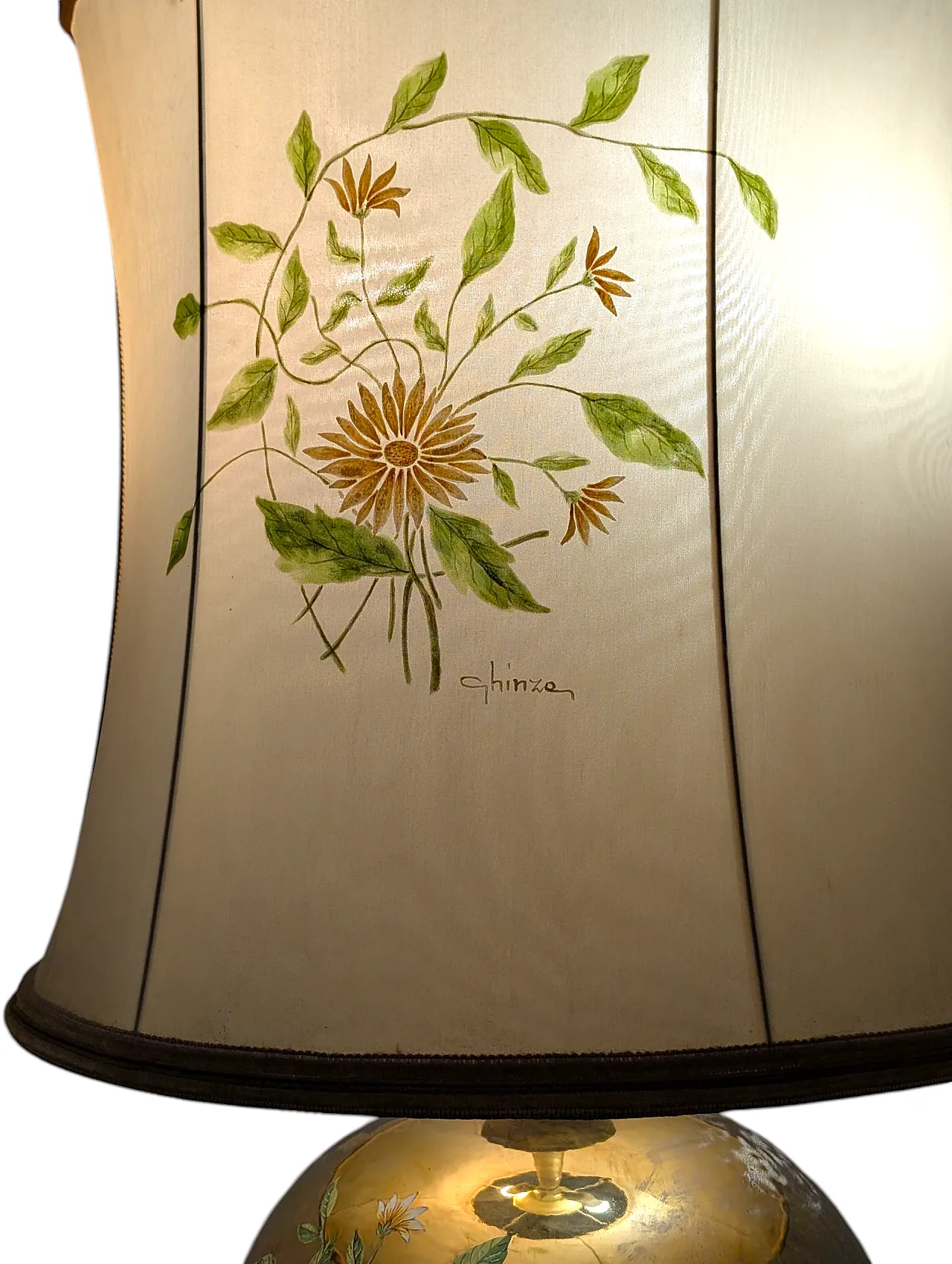 Golden ceramic lamp with floral decoration of Ghinza, 70s 7