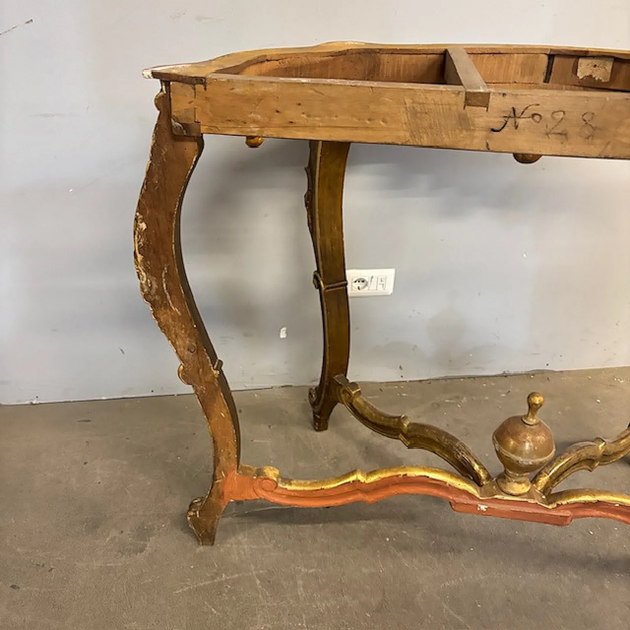 Antica  monumentale console + specchio Luigi Filippo 1840 Foglia oro a 2