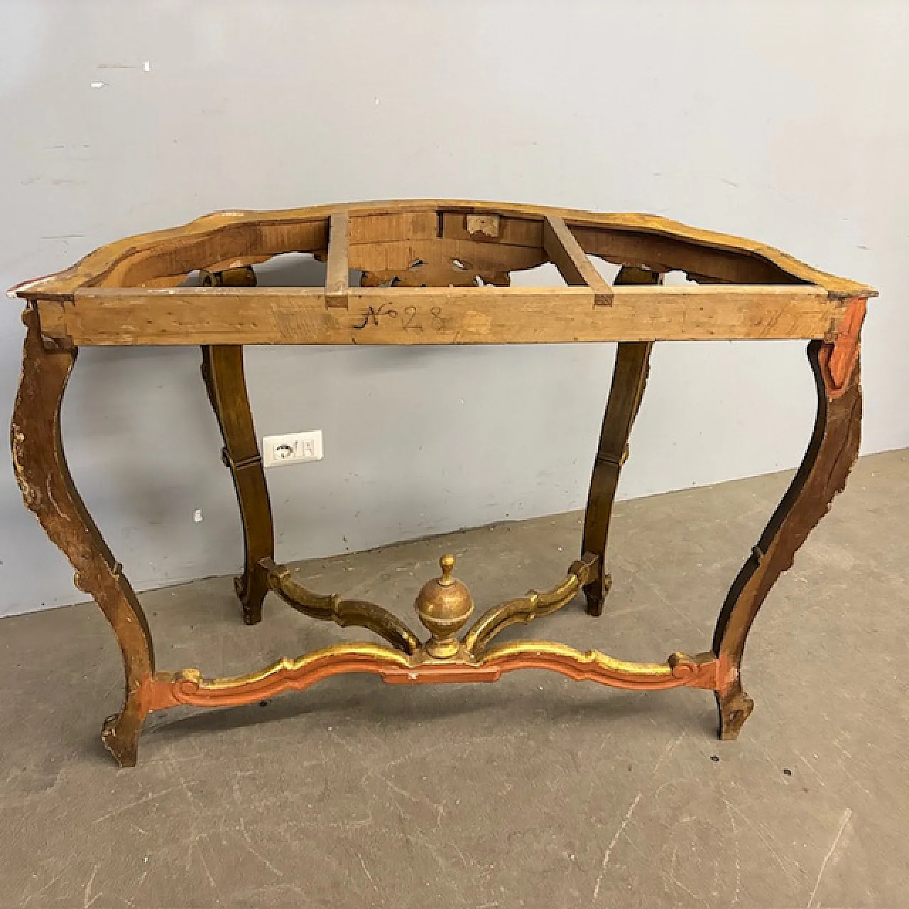 Antica  monumentale console + specchio Luigi Filippo 1840 Foglia oro a 4