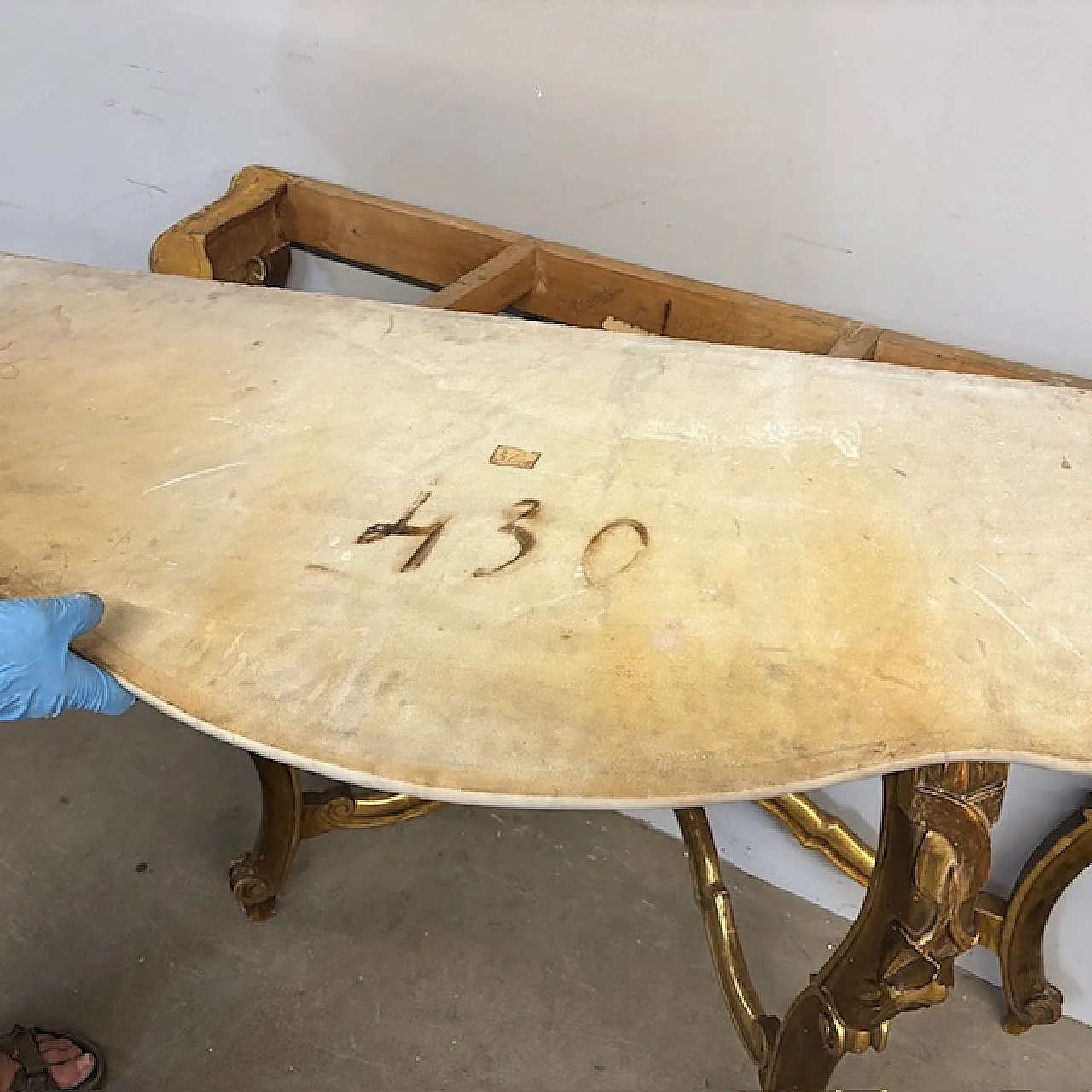 Antica  monumentale console + specchio Luigi Filippo 1840 Foglia oro a 5