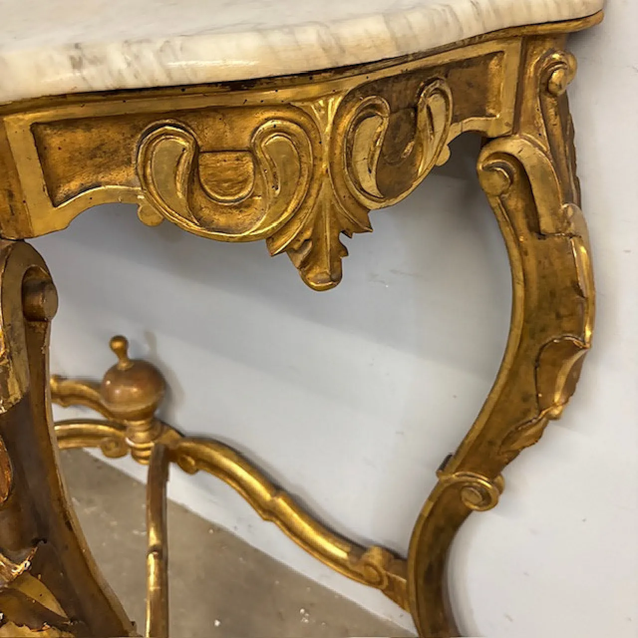 Antica  monumentale console + specchio Luigi Filippo 1840 Foglia oro a 7
