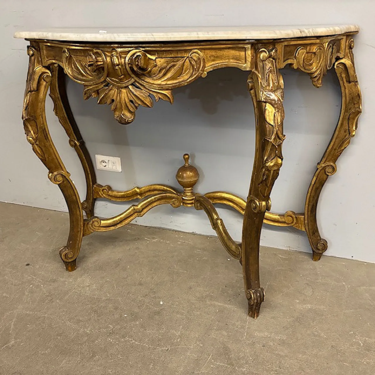 Antica  monumentale console + specchio Luigi Filippo 1840 Foglia oro a 9