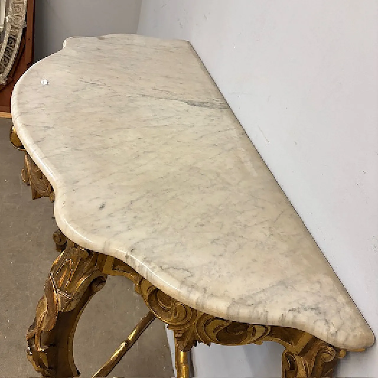 Antica  monumentale console + specchio Luigi Filippo 1840 Foglia oro a 10