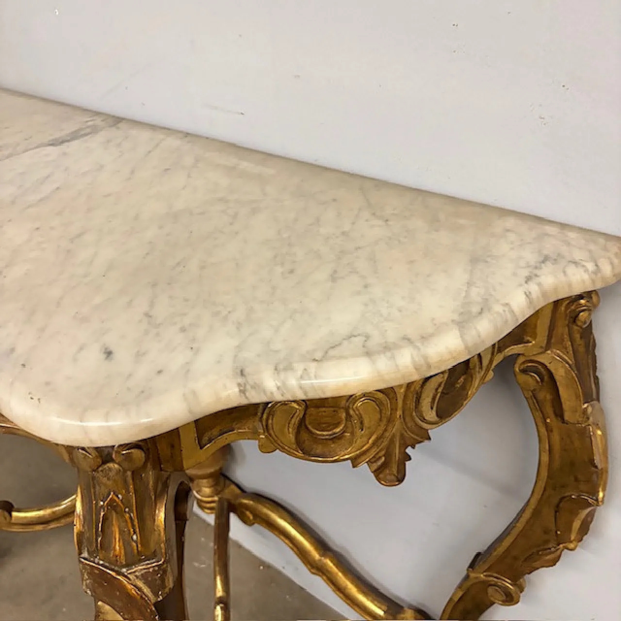 Antica  monumentale console + specchio Luigi Filippo 1840 Foglia oro a 11