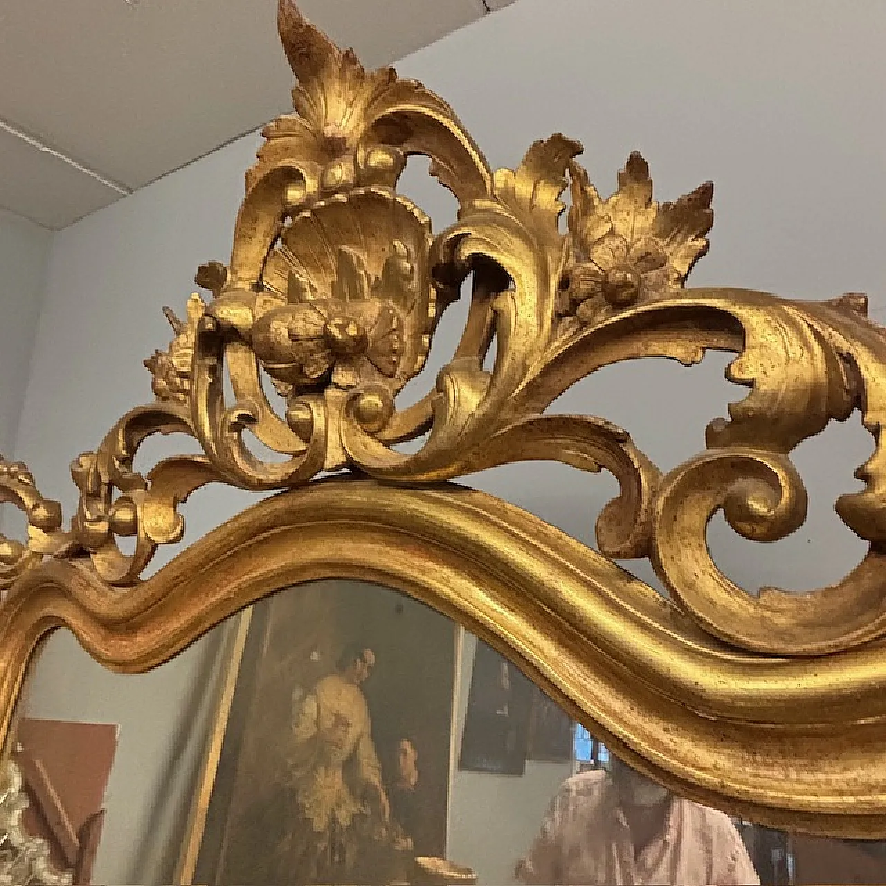 Antica  monumentale console + specchio Luigi Filippo 1840 Foglia oro a 16