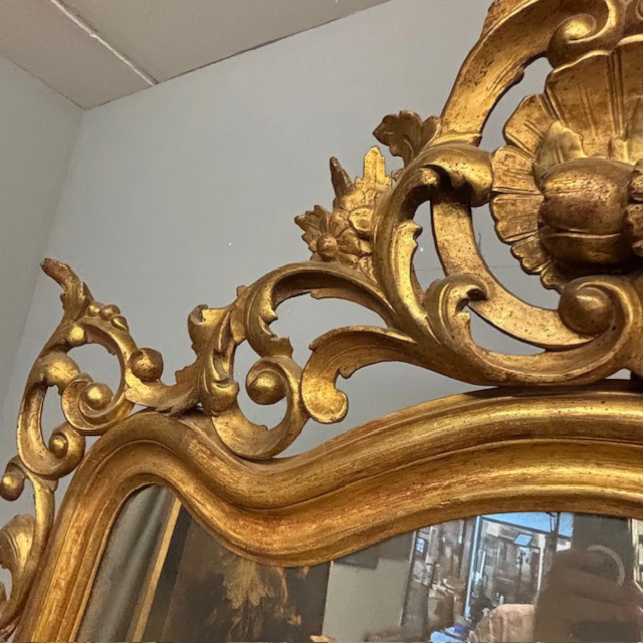 Antica  monumentale console + specchio Luigi Filippo 1840 Foglia oro a 17