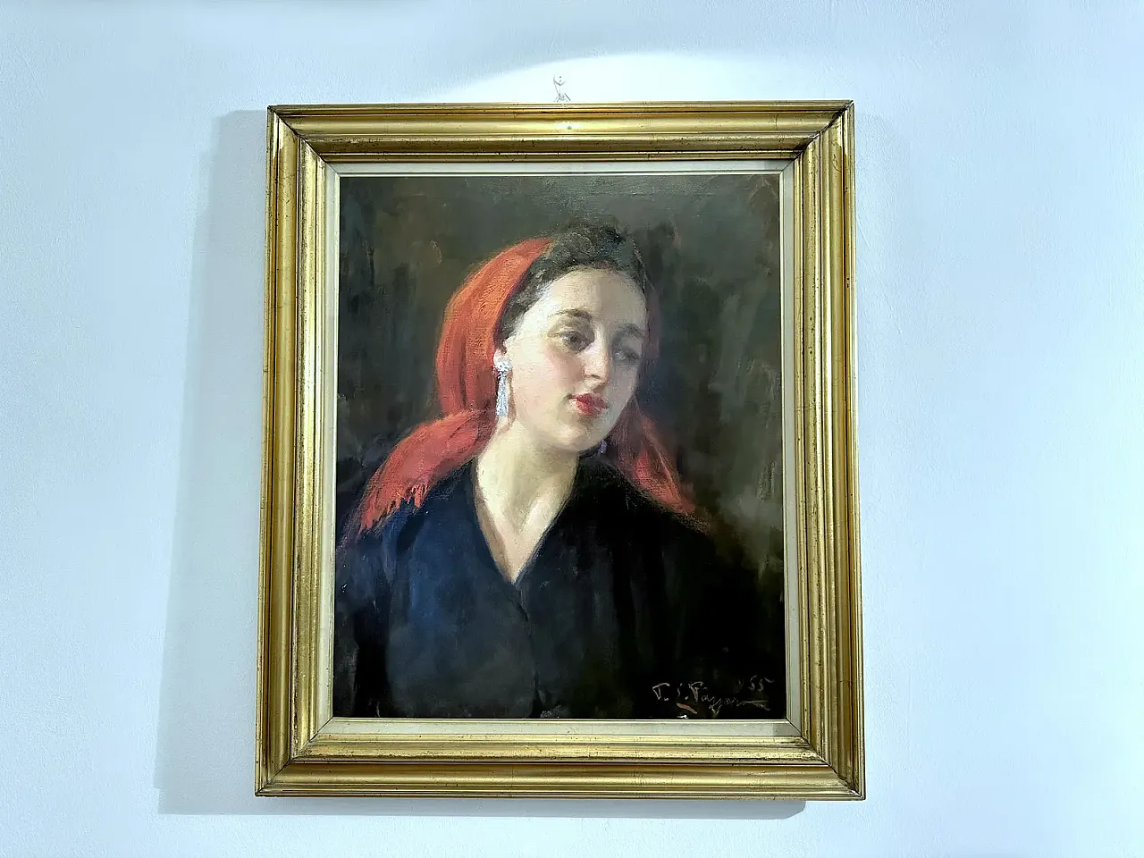 Portrait of a young woman by P.E. Passaro, oil on canvas, 1950s 1