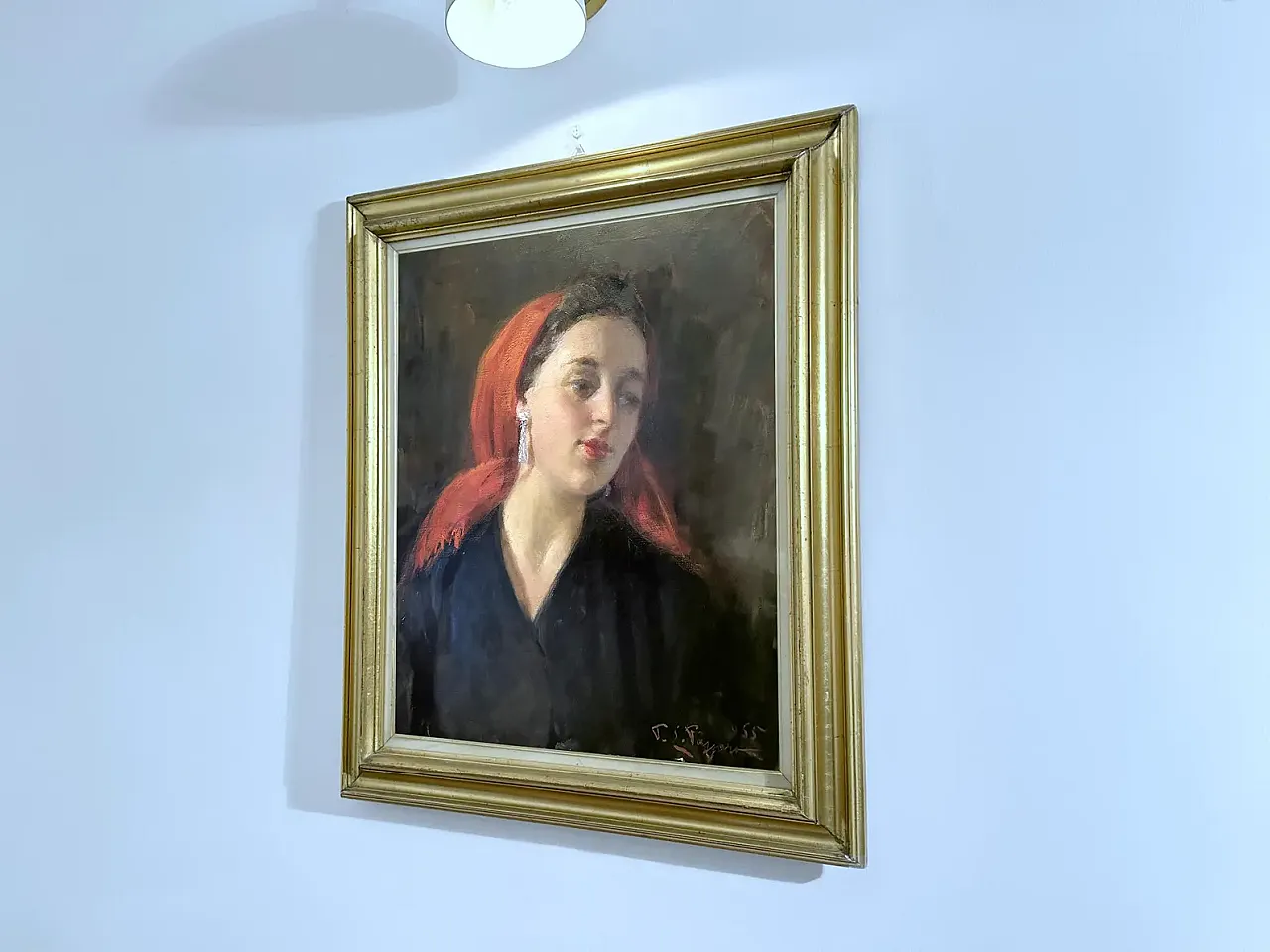 Portrait of a young woman by P.E. Passaro, oil on canvas, 1950s 3