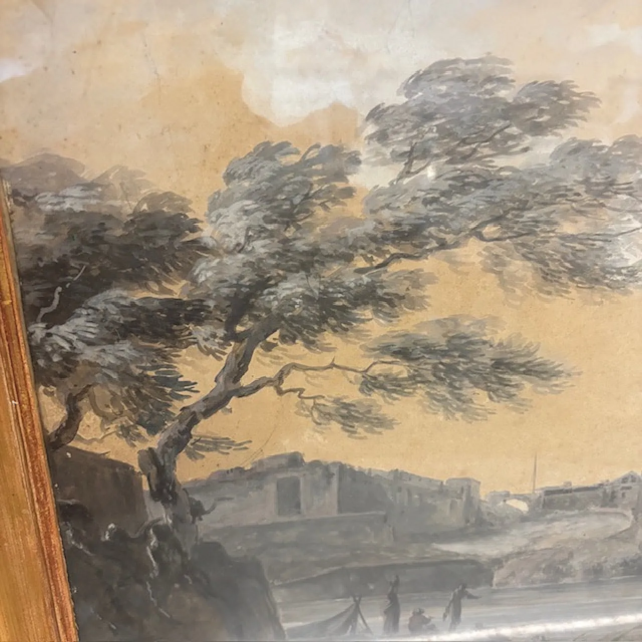 Marina, scena portuale, dipinto a grisaglia su carta, '700 6