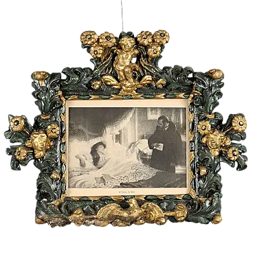 Piccola cornice barocca in legno intagliato e dorato, '700