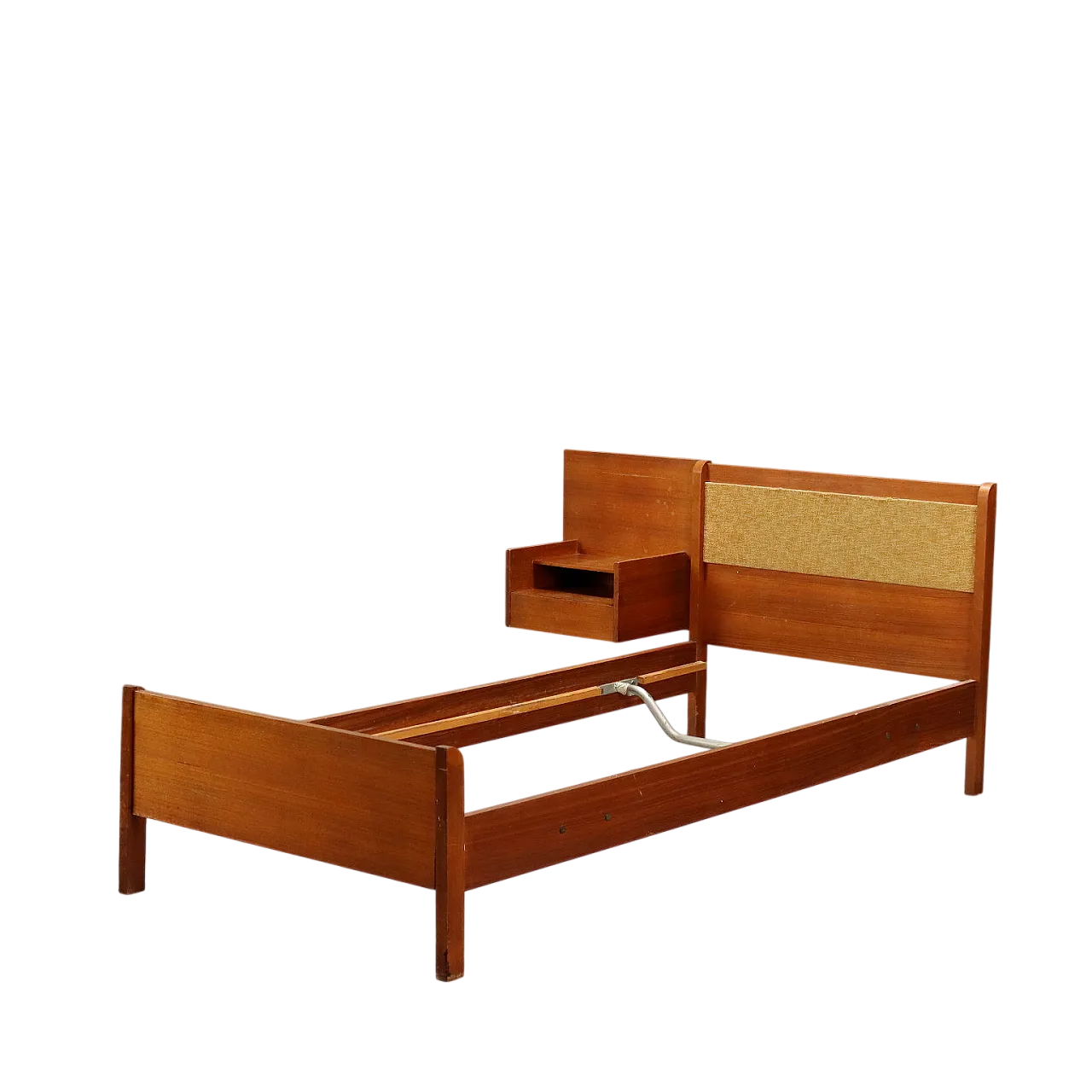Letto con comodino in teak impiallacciato e tessuto, anni '60 9