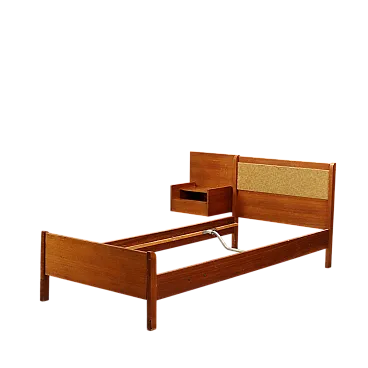 Letto con comodino in teak impiallacciato e tessuto, anni '60