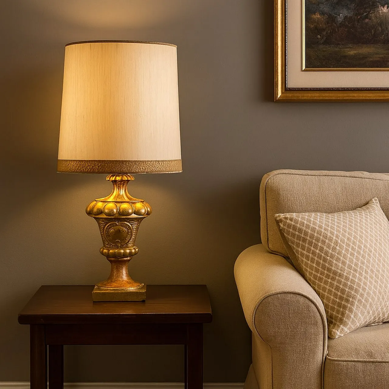 Table lamp eclectic in gilded wood carved, 19th century 2