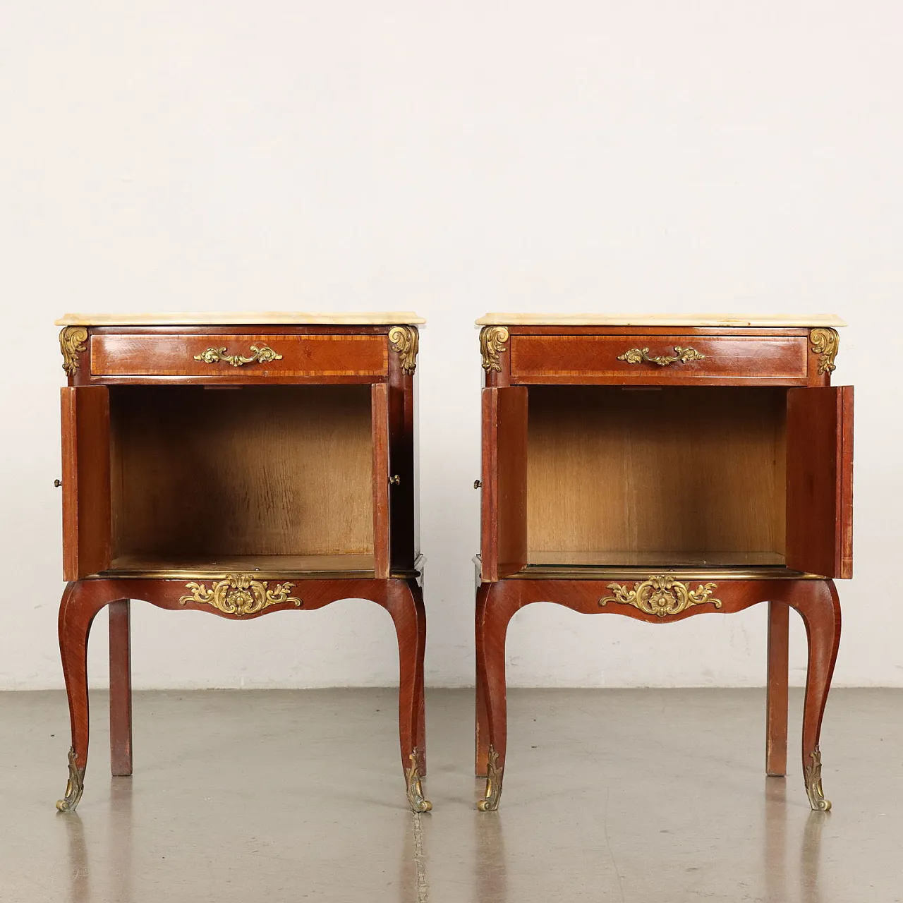 Pair of Louis XV style bedside tables by Stabilimento Grazioli Gaudenzi, early 20th century 3