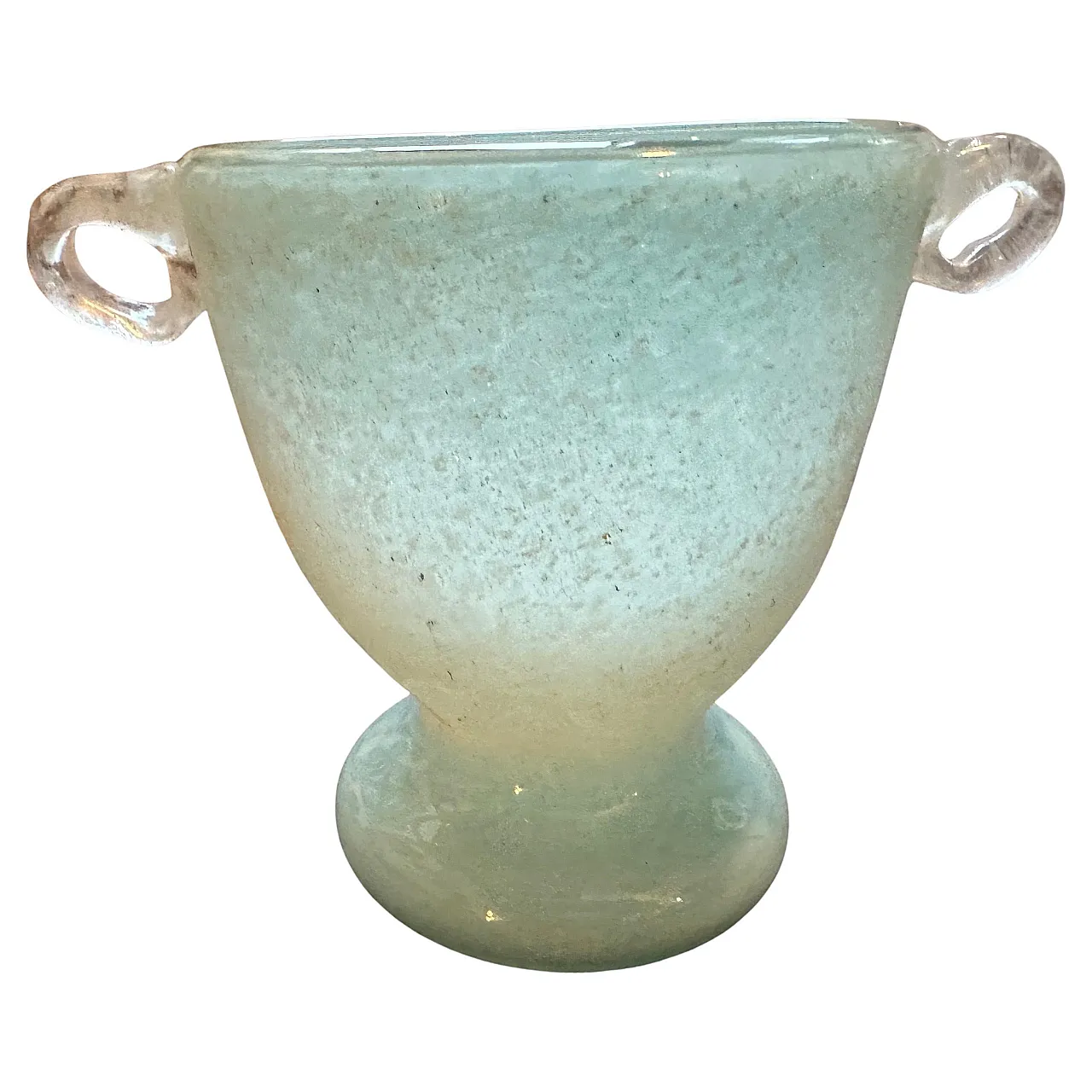 Turquoise and white scavo Murano glass vase by Seguso, 1970s 1