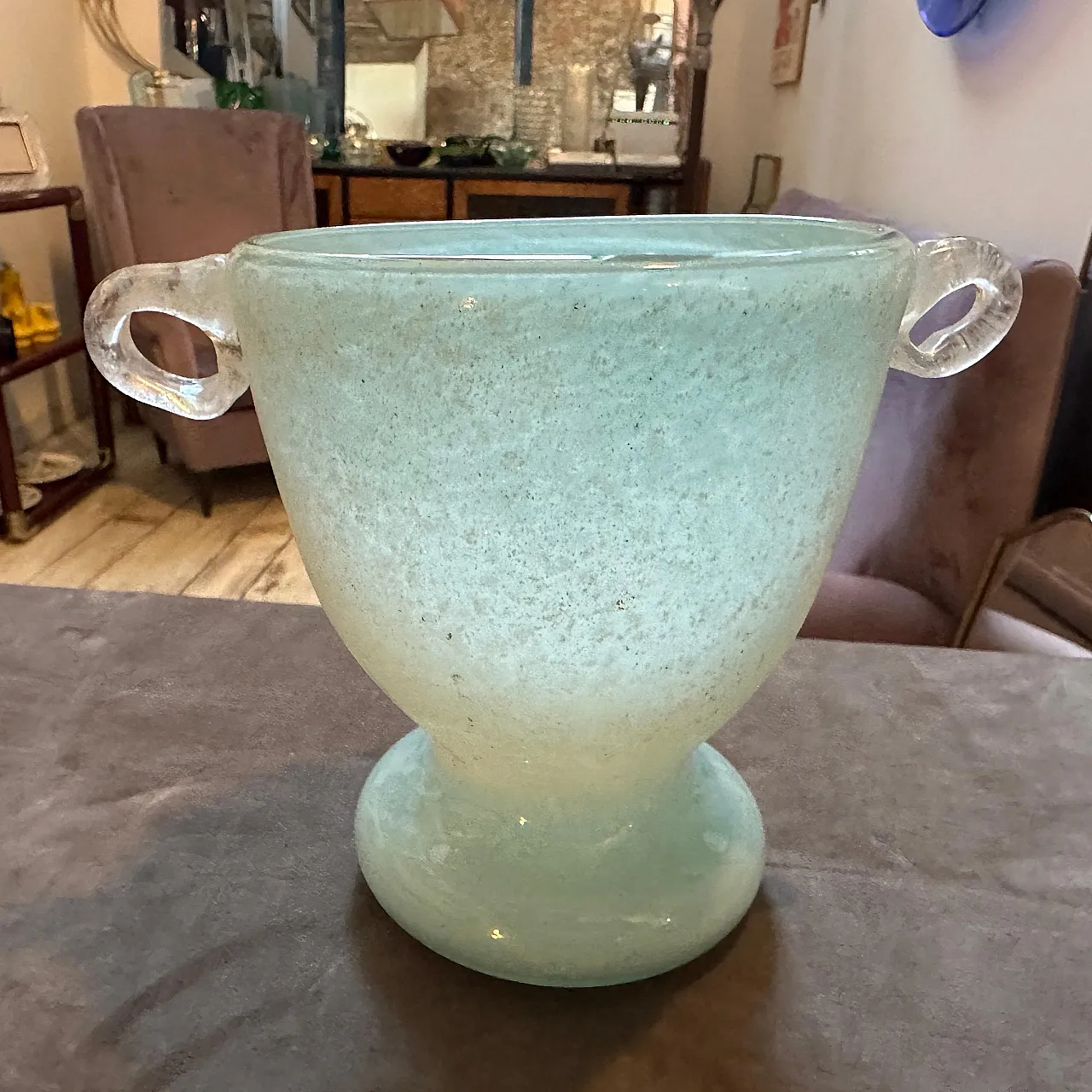 Turquoise and white scavo Murano glass vase by Seguso, 1970s 2