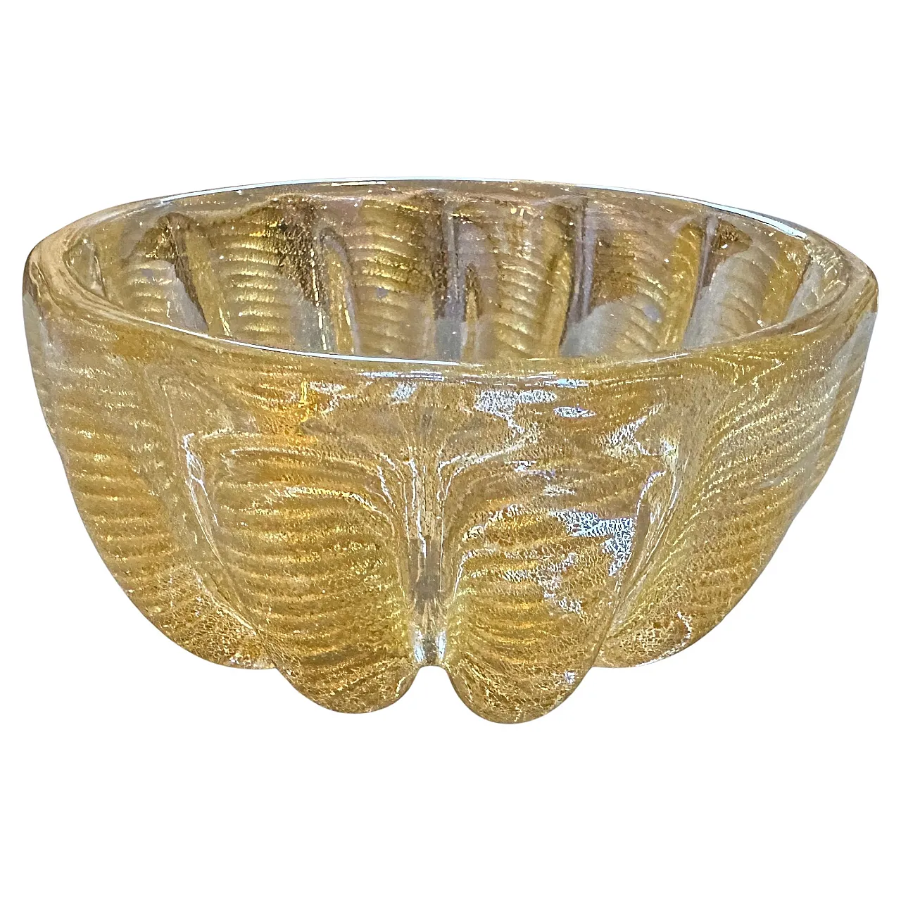 Barovier gold and clear Murano glass round bowl, 1970s 1