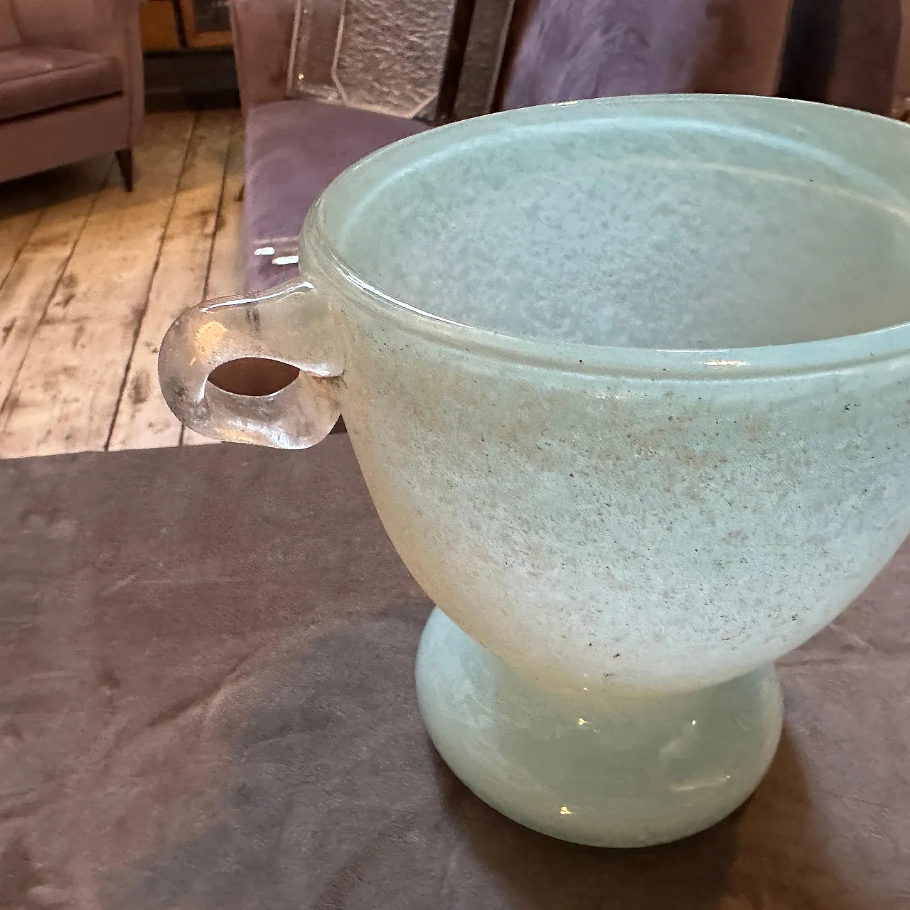 Turquoise and white scavo Murano glass vase by Seguso, 1970s 7