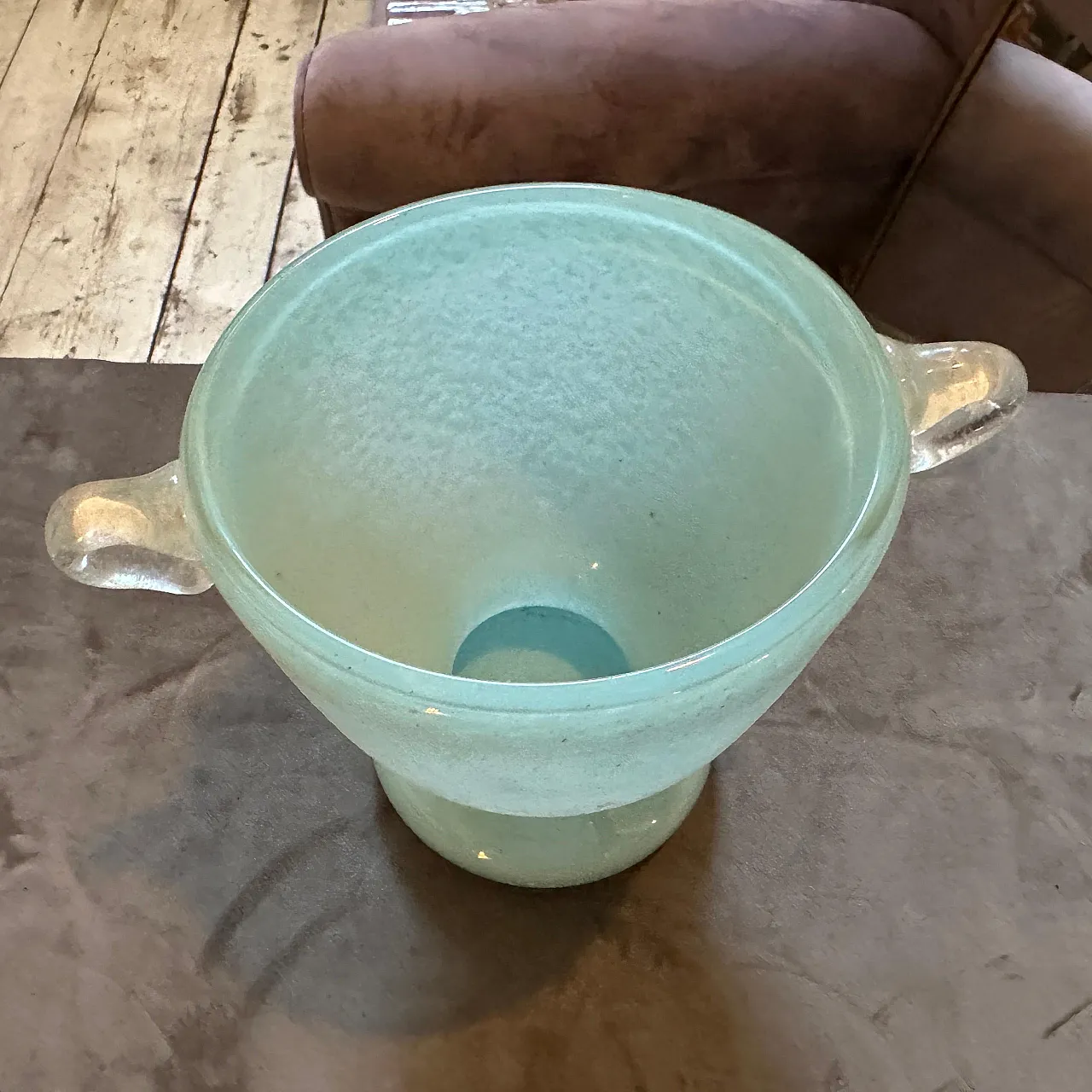 Turquoise and white scavo Murano glass vase by Seguso, 1970s 8