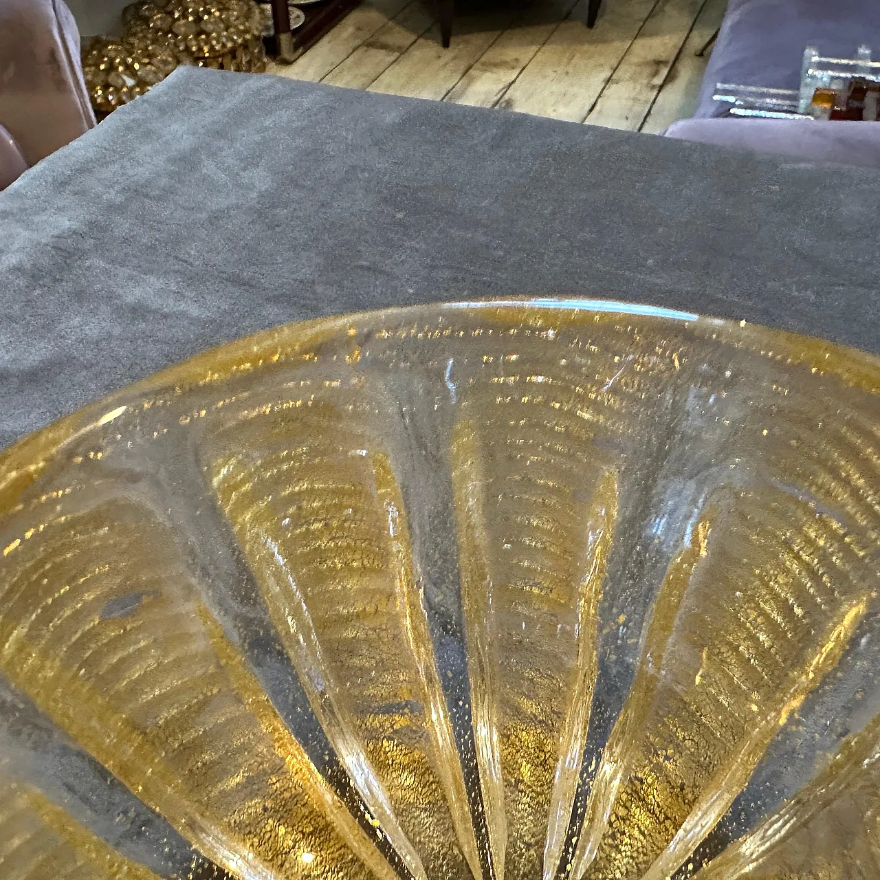 Barovier gold and clear Murano glass round bowl, 1970s 5