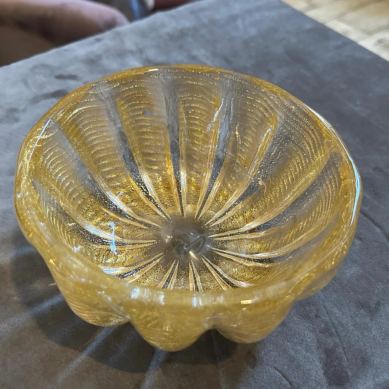 Barovier gold and clear Murano glass round bowl, 1970s 6