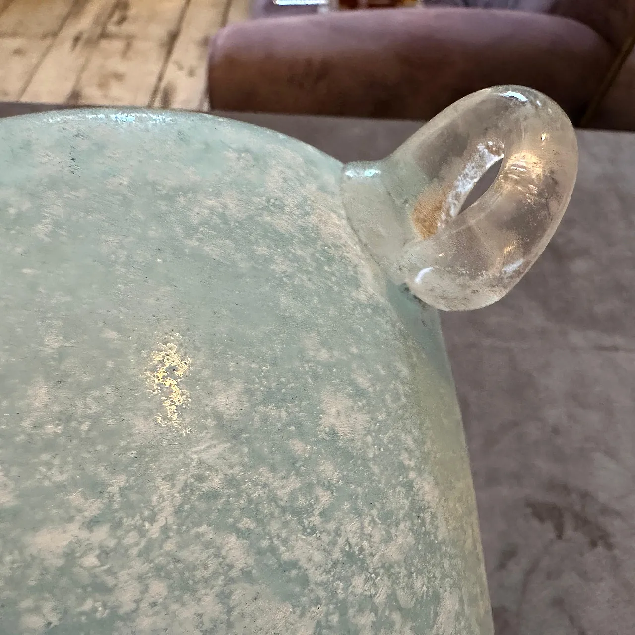 Turquoise and white scavo Murano glass vase by Seguso, 1970s 10