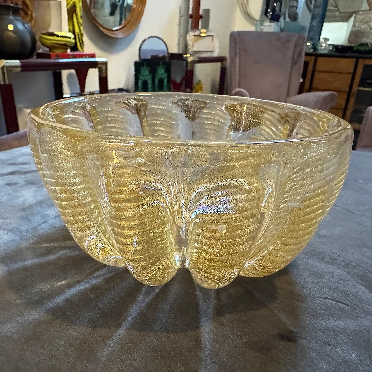 Barovier gold and clear Murano glass round bowl, 1970s 7