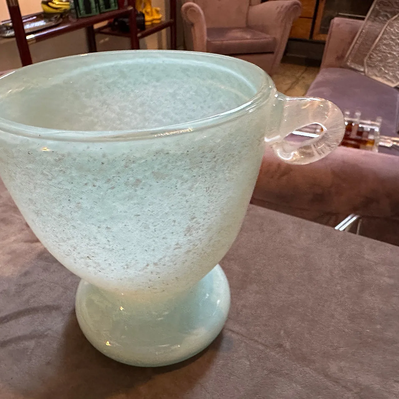 Turquoise and white scavo Murano glass vase by Seguso, 1970s 12