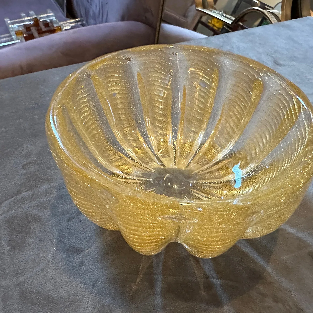 Barovier gold and clear Murano glass round bowl, 1970s 9