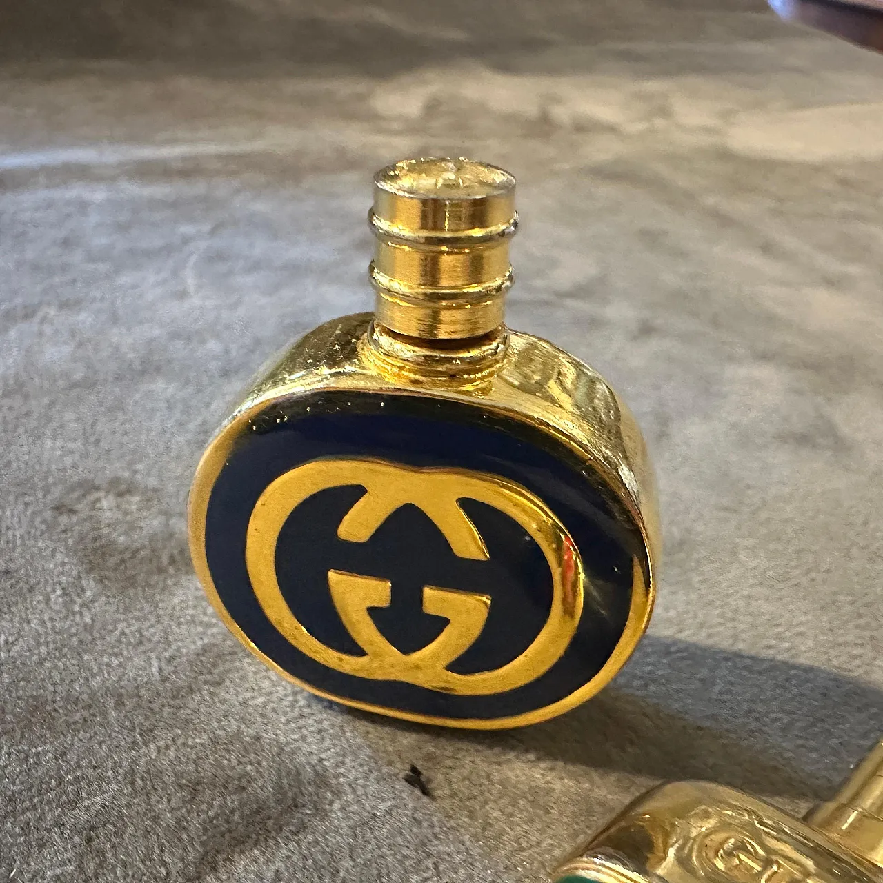 Pair of brass and enamel perfume bottles by Gucci, 1980s 5