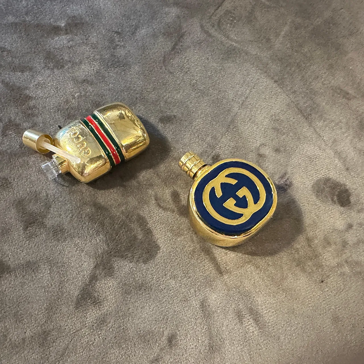Pair of brass and enamel perfume bottles by Gucci, 1980s 9